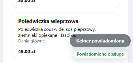 Widok wezwania kelnera na telefonie gościa