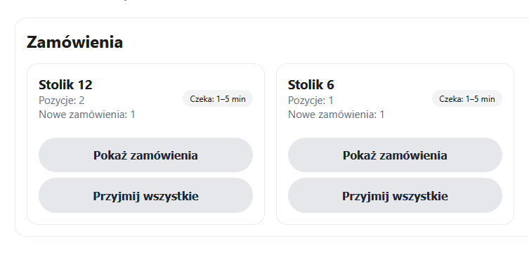 Widok zamówienia na telefonie gościa